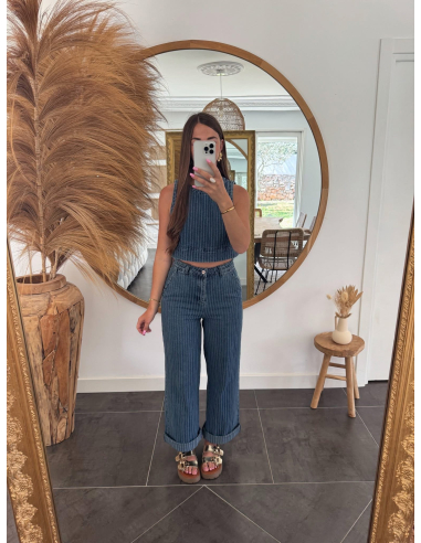 Livio - top denim rayures bleu