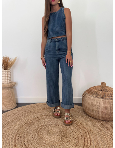 Livio - top denim rayures bleu