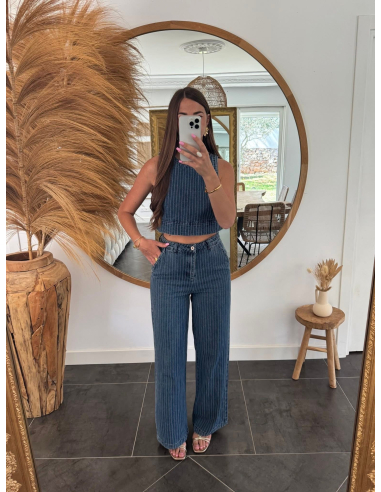 Livio - pantalon denim rayé bleu