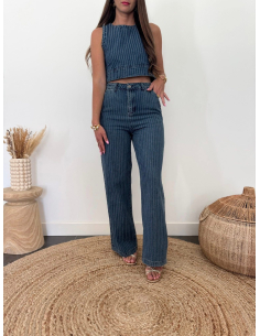 Livio - pantalon denim rayé bleu 2