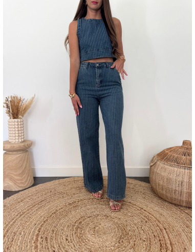 Livio - pantalon denim rayé bleu