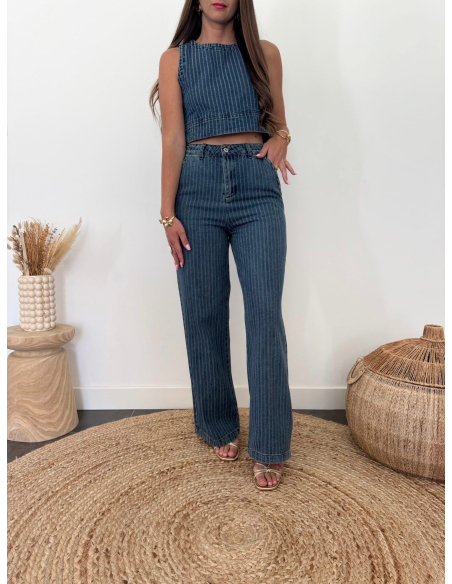 Livio - pantalon denim rayé bleu