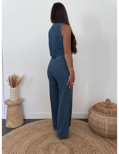 Livio - pantalon denim rayé bleu