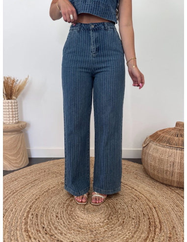Livio - pantalon denim rayé bleu
