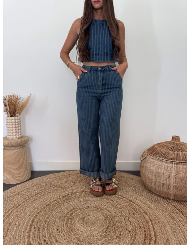 Livio - pantalon denim rayé bleu