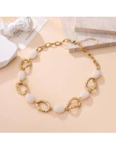 Leone - collier maillon & perles blanches