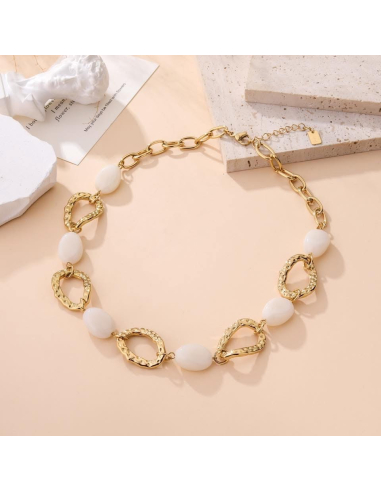Leone - collier maillon & perles blanches