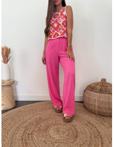 Capri - pantalon en lin fuchsia 2