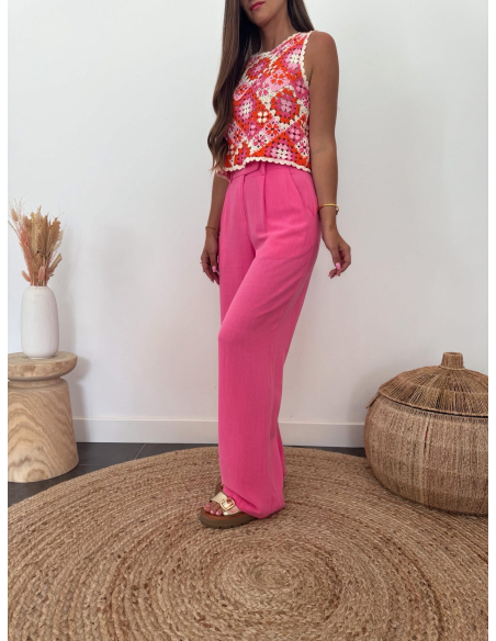 Capri - pantalon en lin fuchsia