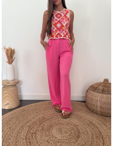 Capri - pantalon en lin fuchsia