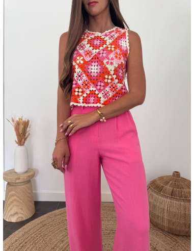 Capri - pantalon en lin fuchsia
