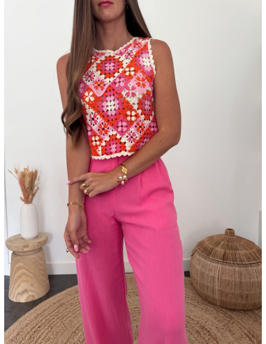 Capri - pantalon en lin fuchsia