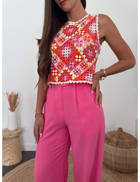 Claudine - top crochet fuchsia