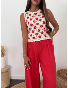 Celiane - top crochet fleurs rouges
