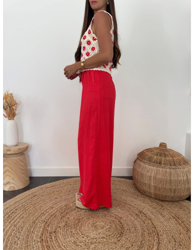 Celiane - top crochet fleurs rouges