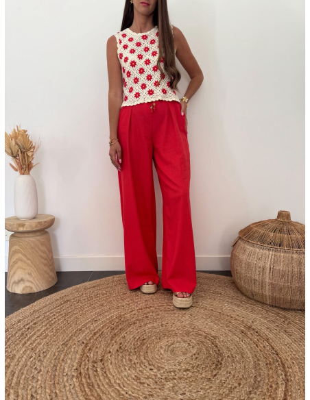 Celiane - top crochet fleurs rouges