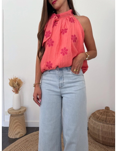 Vanessa - top corail brodé