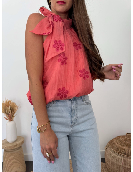 Vanessa - top corail brodé