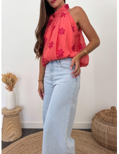 Vanessa - top corail brodé