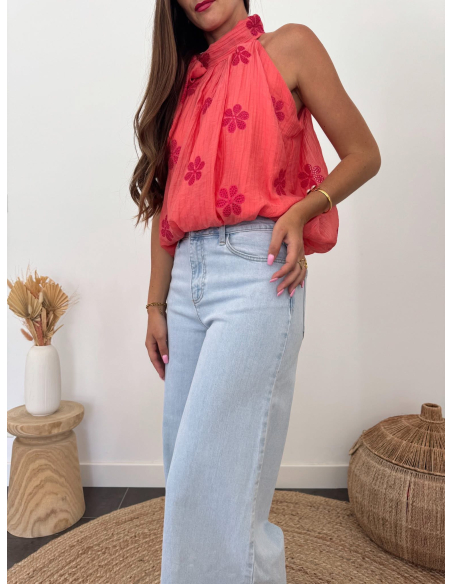 Vanessa - top corail brodé