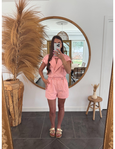 Aurine - combishort en jean rose