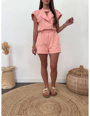 Aurine - combishort en jean rose