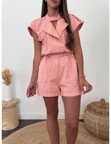 Aurine - combishort en jean rose