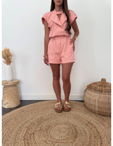 Aurine - combishort en jean rose