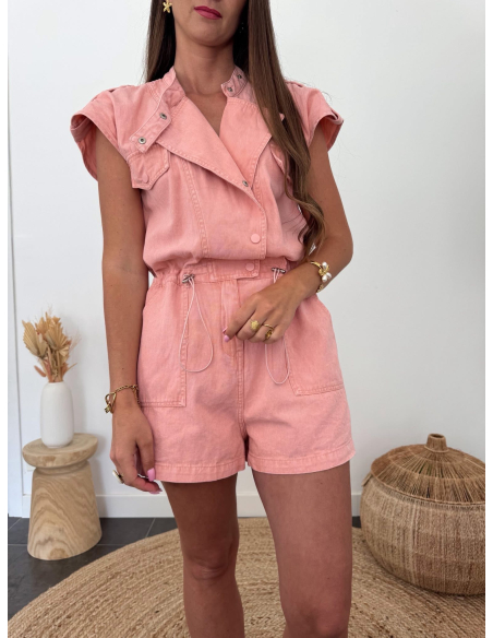 Aurine - combishort en jean rose