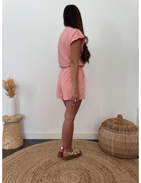 Aurine - combishort en jean rose