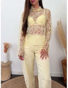 Praline - blouse en dentelle jaune