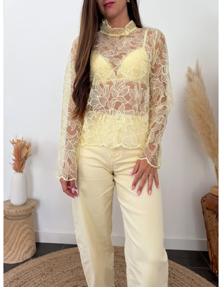 Praline - blouse en dentelle jaune
