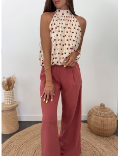 Felicia - top à pois beige/terracotta