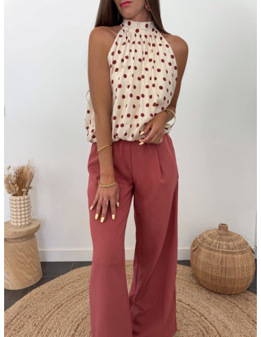 Felicia - top à pois beige/terracotta