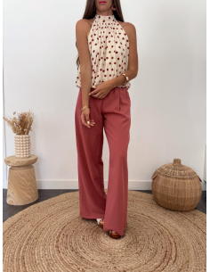 Felicia - top à pois beige/terracotta 2