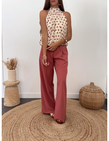 Felicia - top à pois beige/terracotta