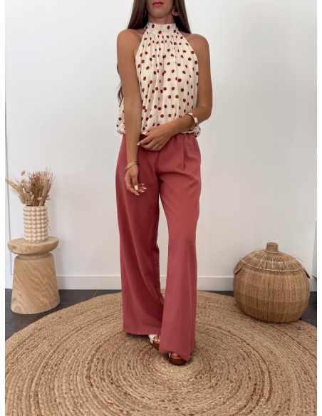 Felicia - top à pois beige/terracotta