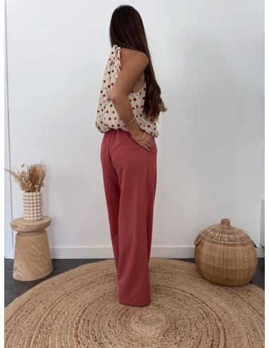 Felicia - top à pois beige/terracotta