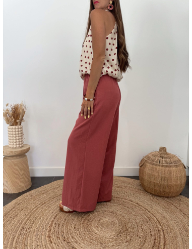Felicia - top à pois beige/terracotta