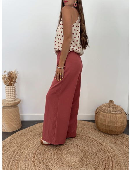 Felicia - top à pois beige/terracotta