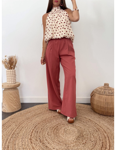 Felicia - top à pois beige/terracotta