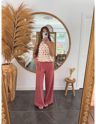 Felicia - top à pois beige/terracotta