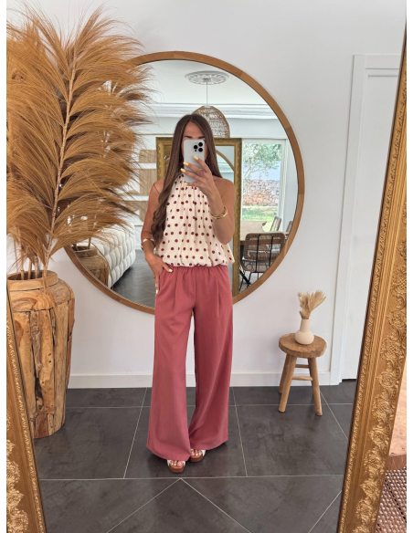 Felicia - top à pois beige/terracotta