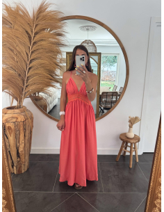 Georgette - robe longue corail