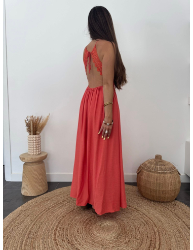 Georgette - robe longue corail