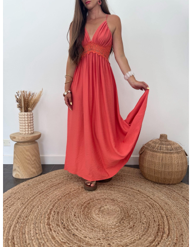 Georgette - robe longue corail