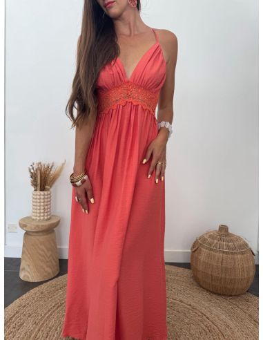 Georgette - robe longue corail