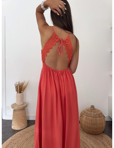 Georgette - robe longue corail