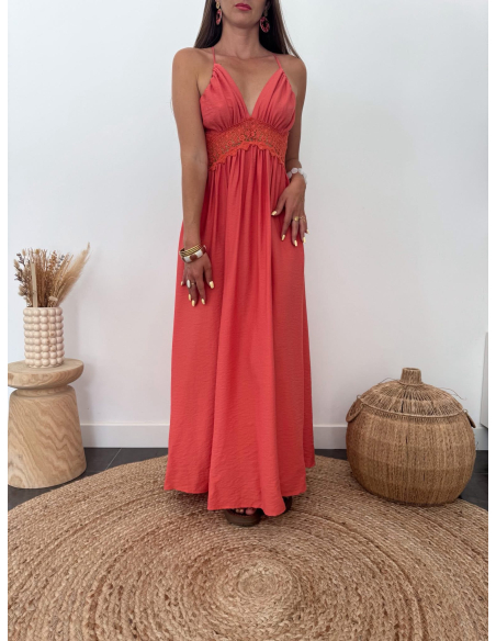 Georgette - robe longue corail