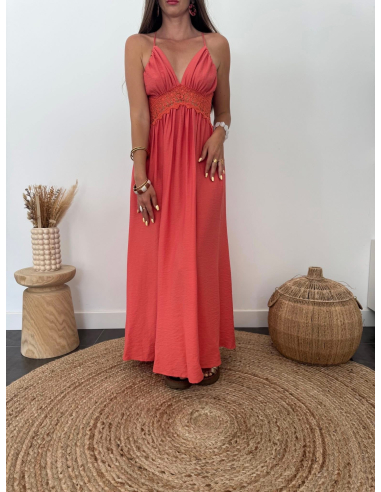 Georgette - robe longue corail